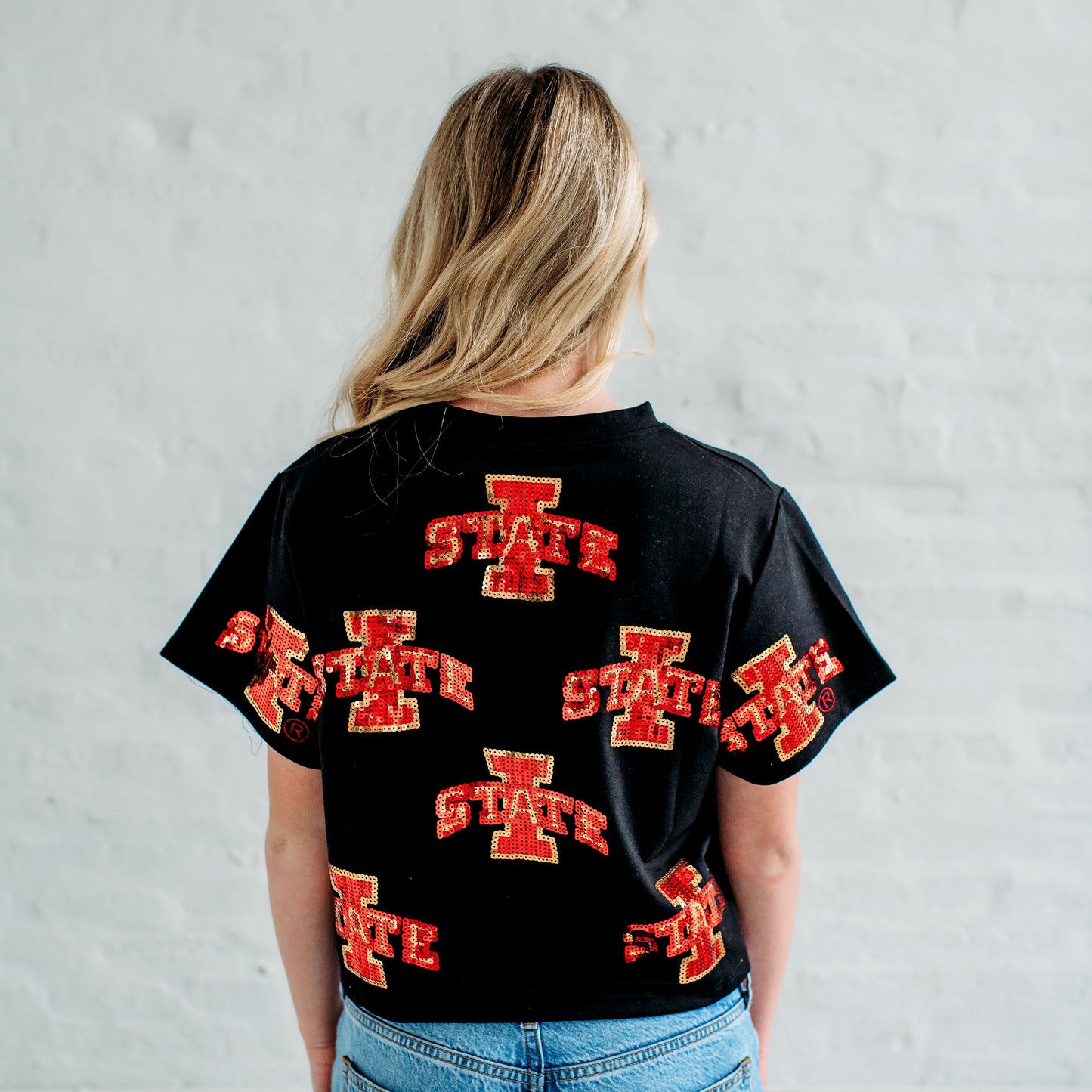 Iowa State Full Coverage Sequin Tee. Iowa State Gameday apparel.
