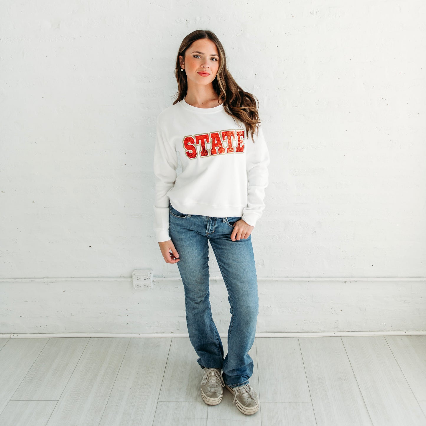 State Sequin Crewneck. Iowa State Gameday apparel.