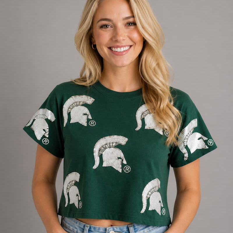 Michigan State Full Coverage Sequin Tee