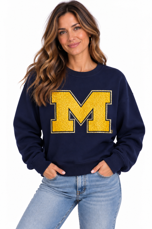 University of Michigan Sequin Logo Crewneck
