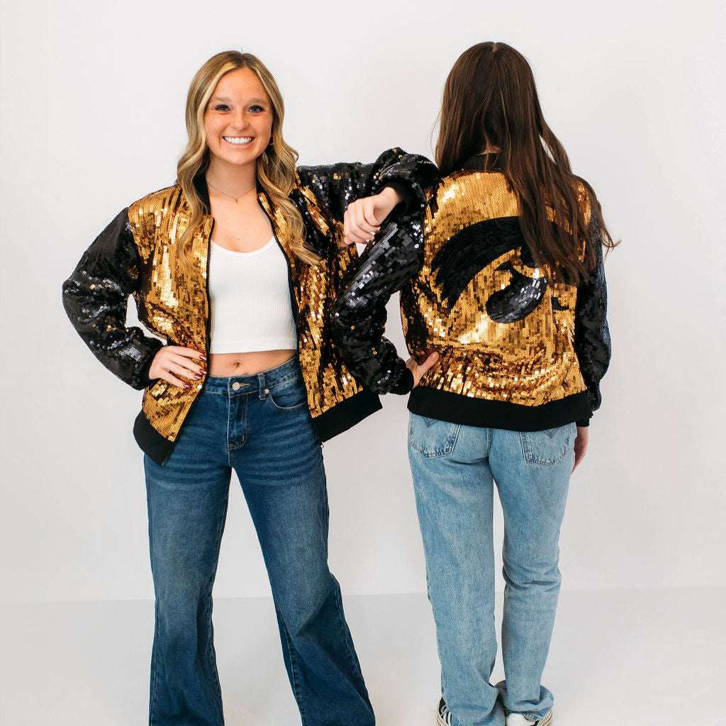 Iowa Game Day Outfit. Iowa Hawkeyes Sequin Jacket.