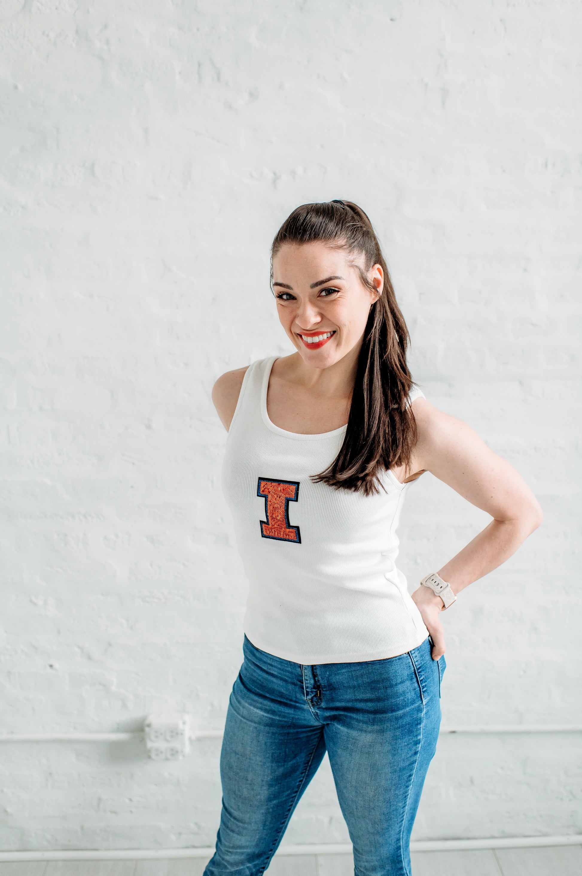 Illinois Sequin Ribbed Tank. Illinois Game Day Apparel