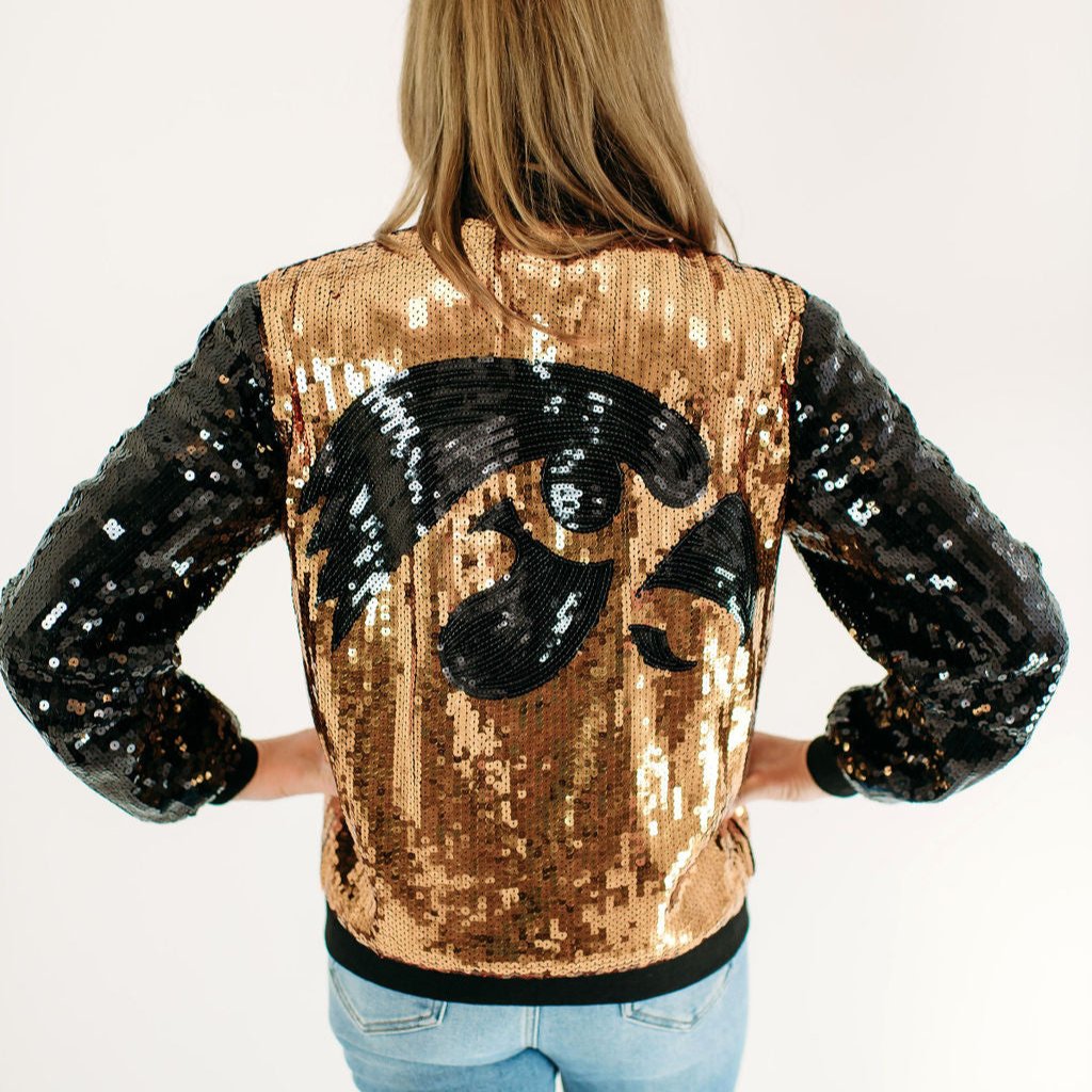 Iowa Game Day Outfit. Iowa Hawkeyes Sequin Jacket.