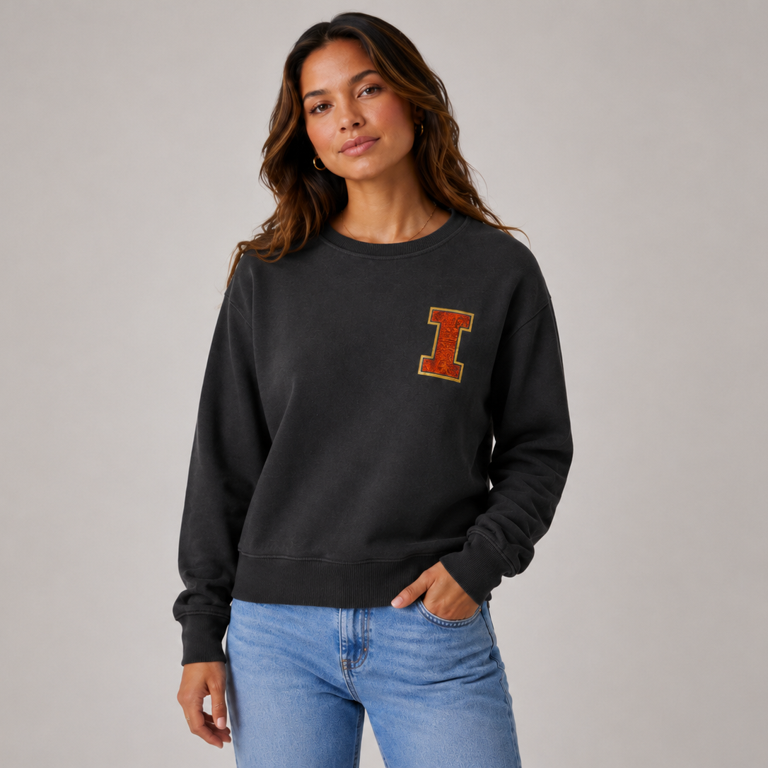 Illinois Logo Sequin Patch Crewneck