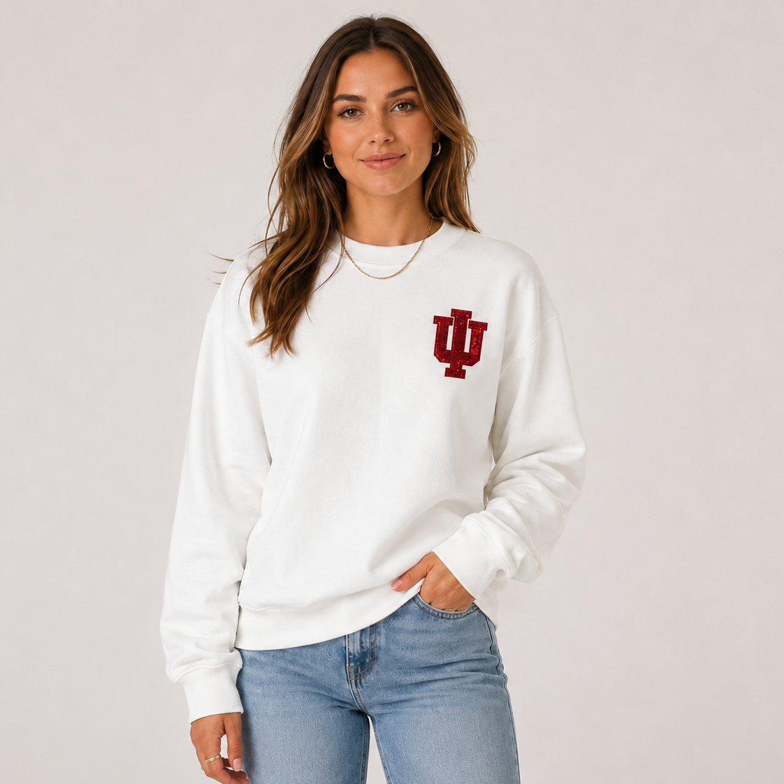 Indiana Logo Sequin Patch Crewneck