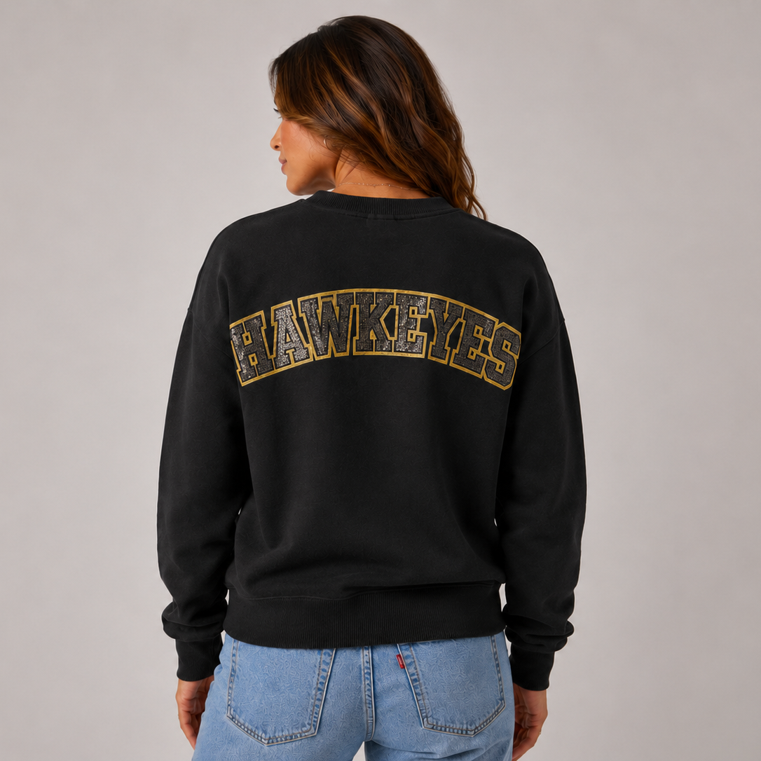 Iowa Hawkeyes Logo Sequin Patch Crewneck