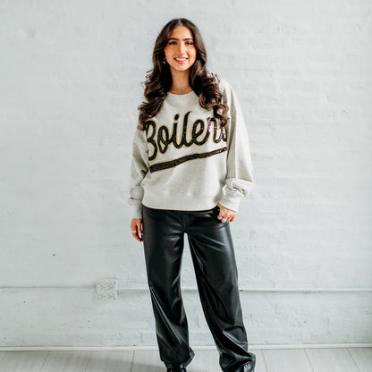 Purdue Slouchy Drop Shoulder Crewneck. Purdue Game Day Apparel.  