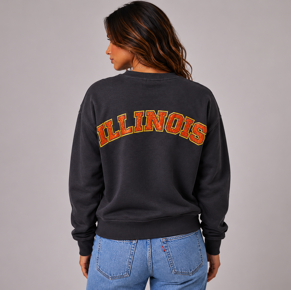 Illinois Logo Sequin Patch Crewneck