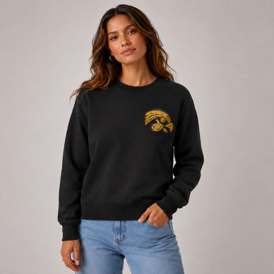 Iowa Hawkeyes Logo Sequin Patch Crewneck