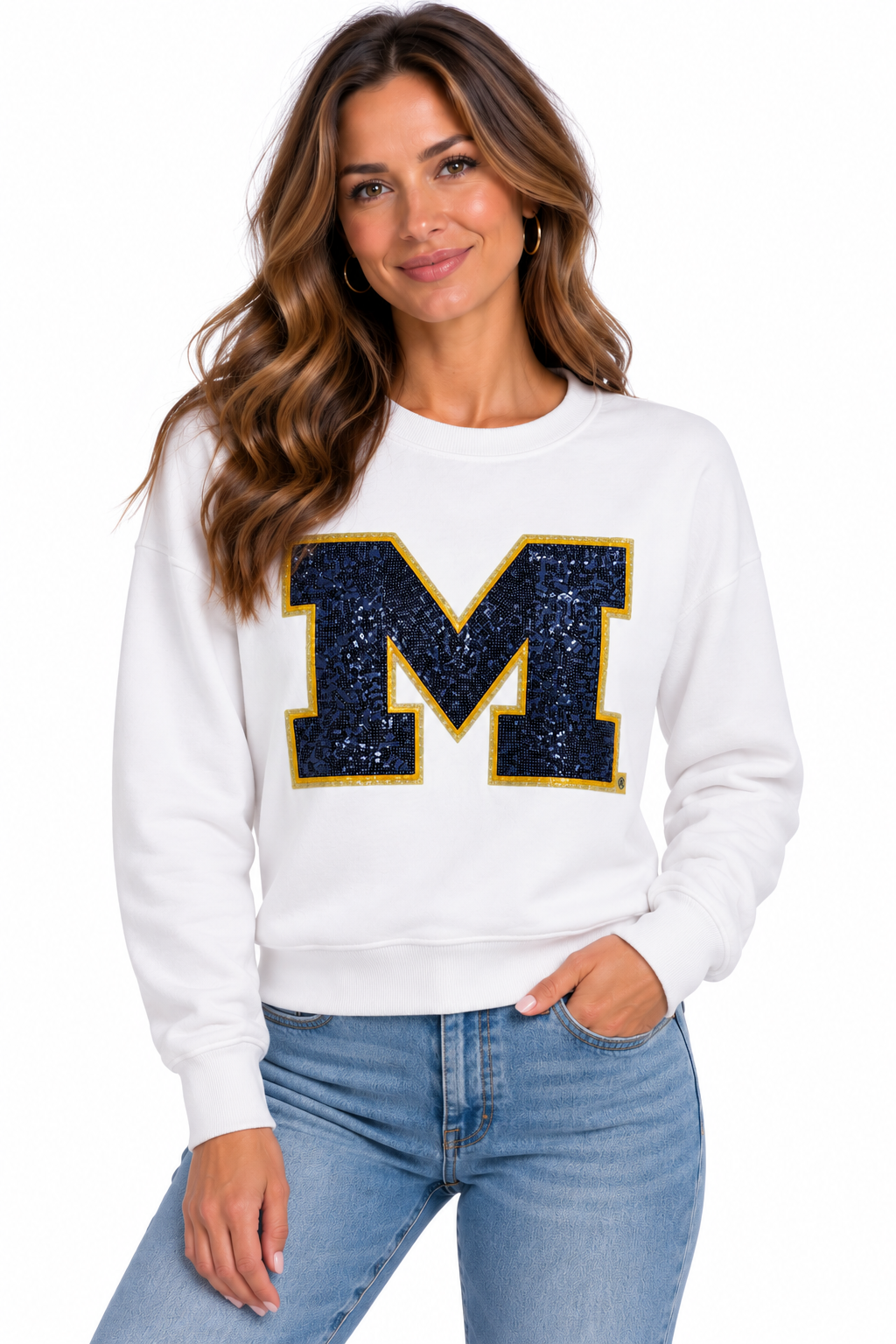 University of Michigan Blue Sequin Logo Crewneck