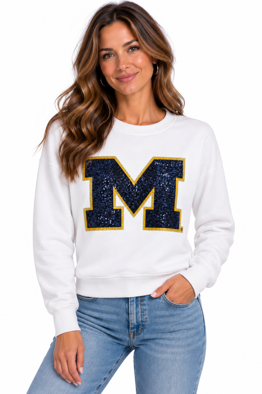 University of Michigan Blue Sequin Logo Crewneck