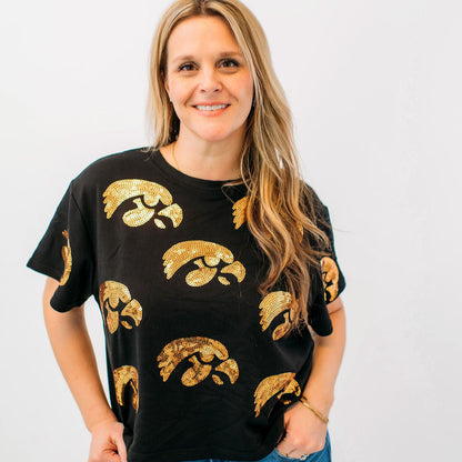 Iowa Hawkeyes Tigerhawk Full Coverage Sequin Tee