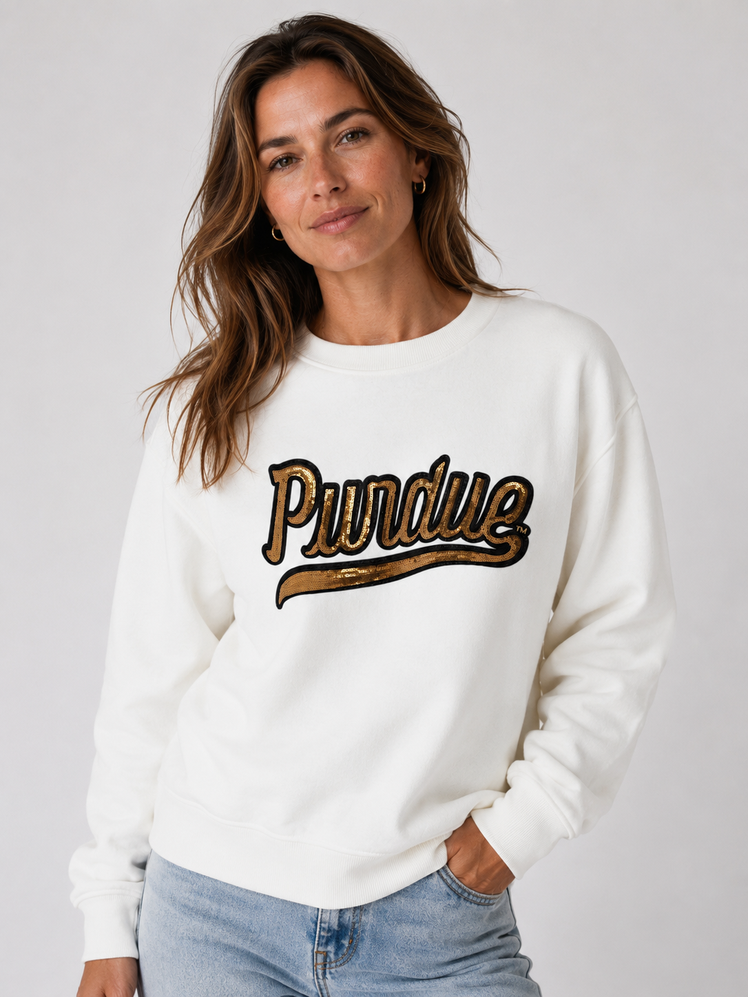 Purdue Athletic Sequin Crewneck