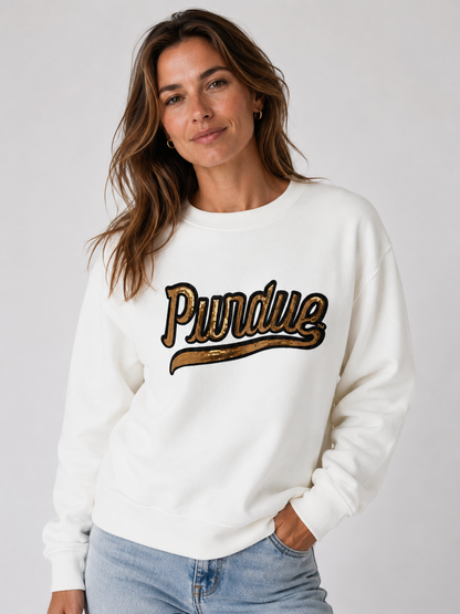 Purdue Athletic Sequin Crewneck