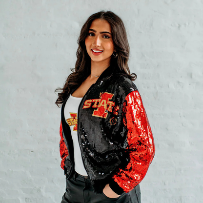 Iowa State Sequin Bomber Jacket. Iowa State Gameday apparel