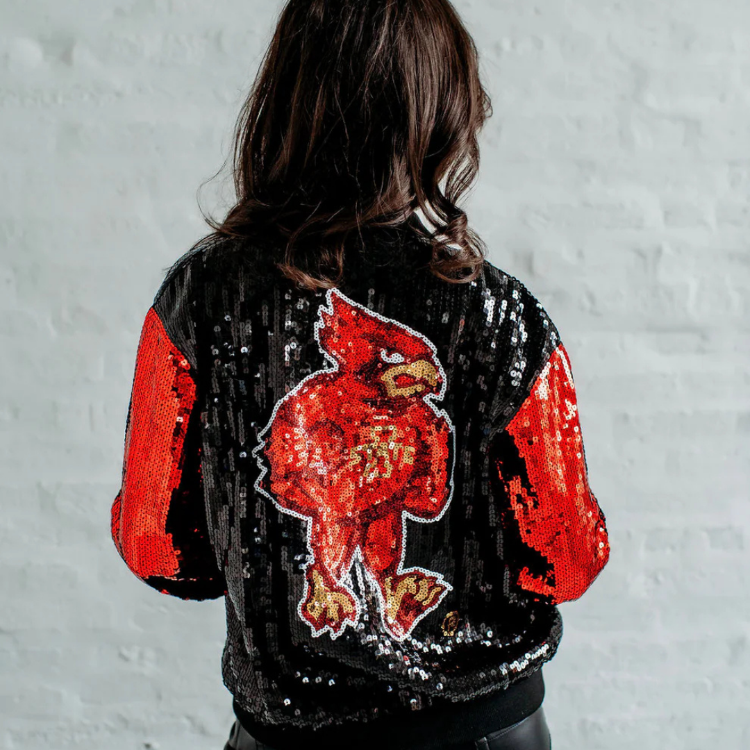 Iowa State Sequin Bomber Jacket. Iowa State Gameday apparel