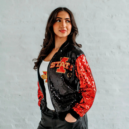 Iowa State Sequin Bomber Jacket. Iowa State Gameday apparel