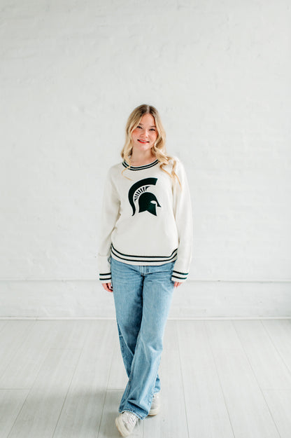 Michigan State Spartans Knit Sweater. Michigan Game Day Apparel. 