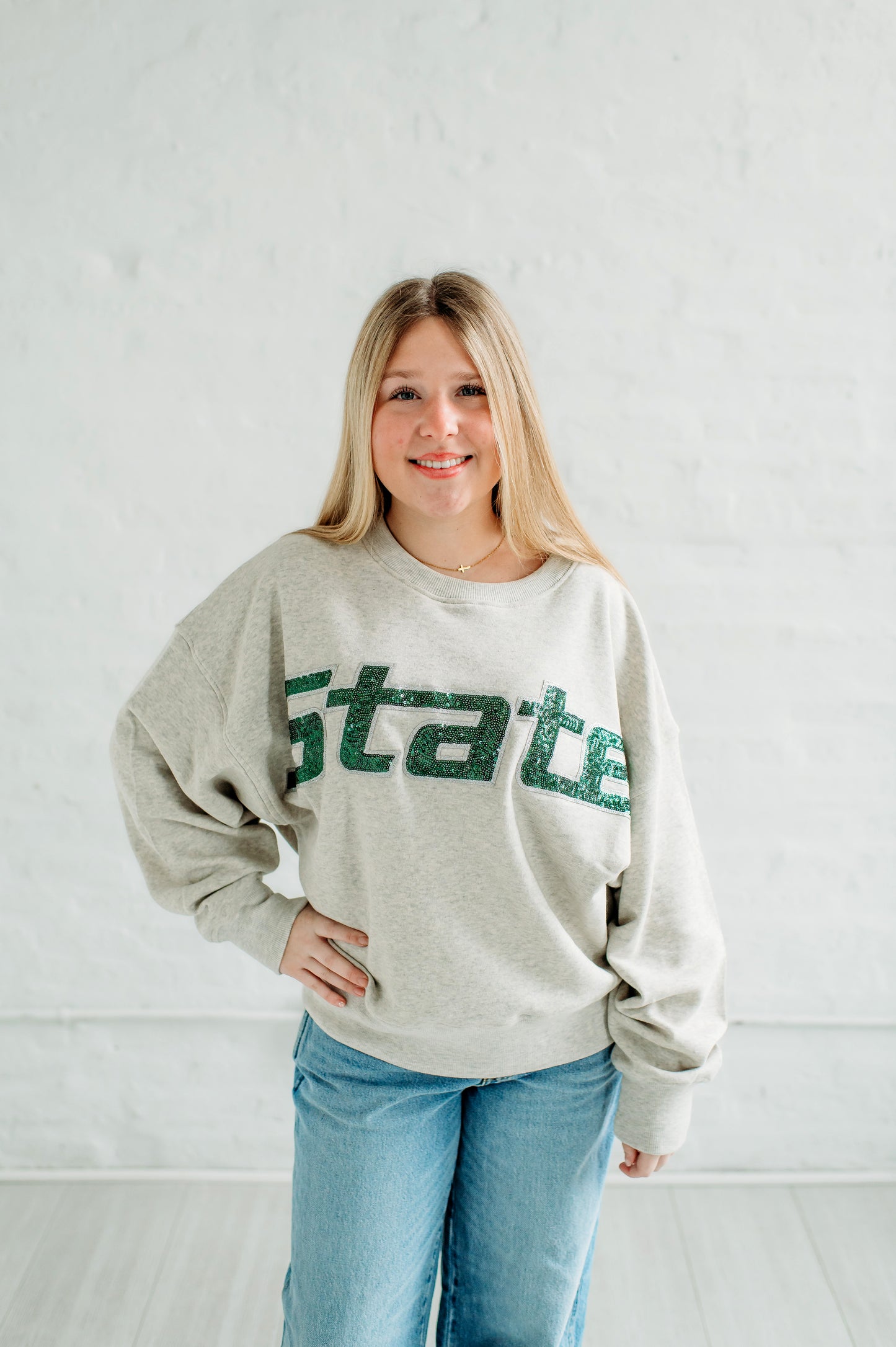 Michigan State Slouchy Crewneck. Michigan Game Day Apparel