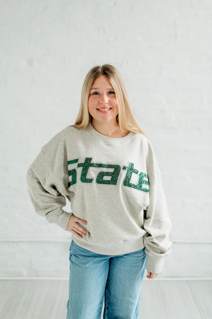 Michigan State Slouchy Crewneck. Michigan Game Day Apparel