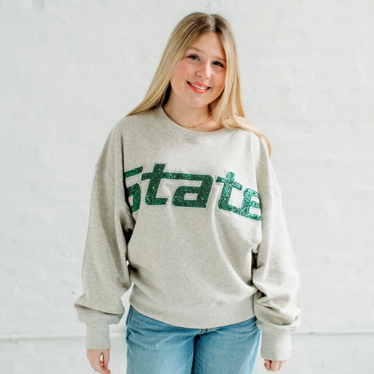 Michigan State Slouchy Crewneck. Michigan Game Day Apparel
