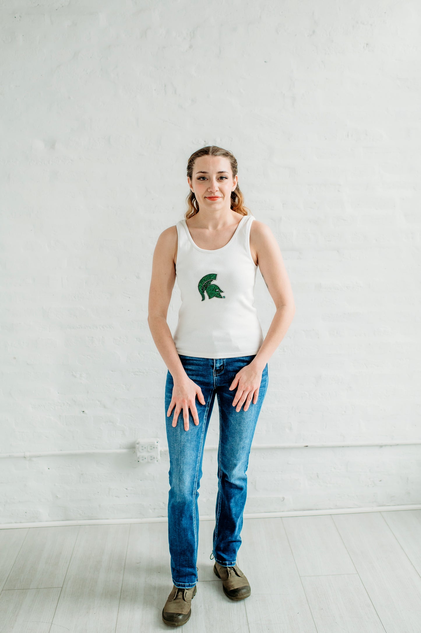 Michigan State Sequin Ribbed Tank. Michigan Game Day Apparel.