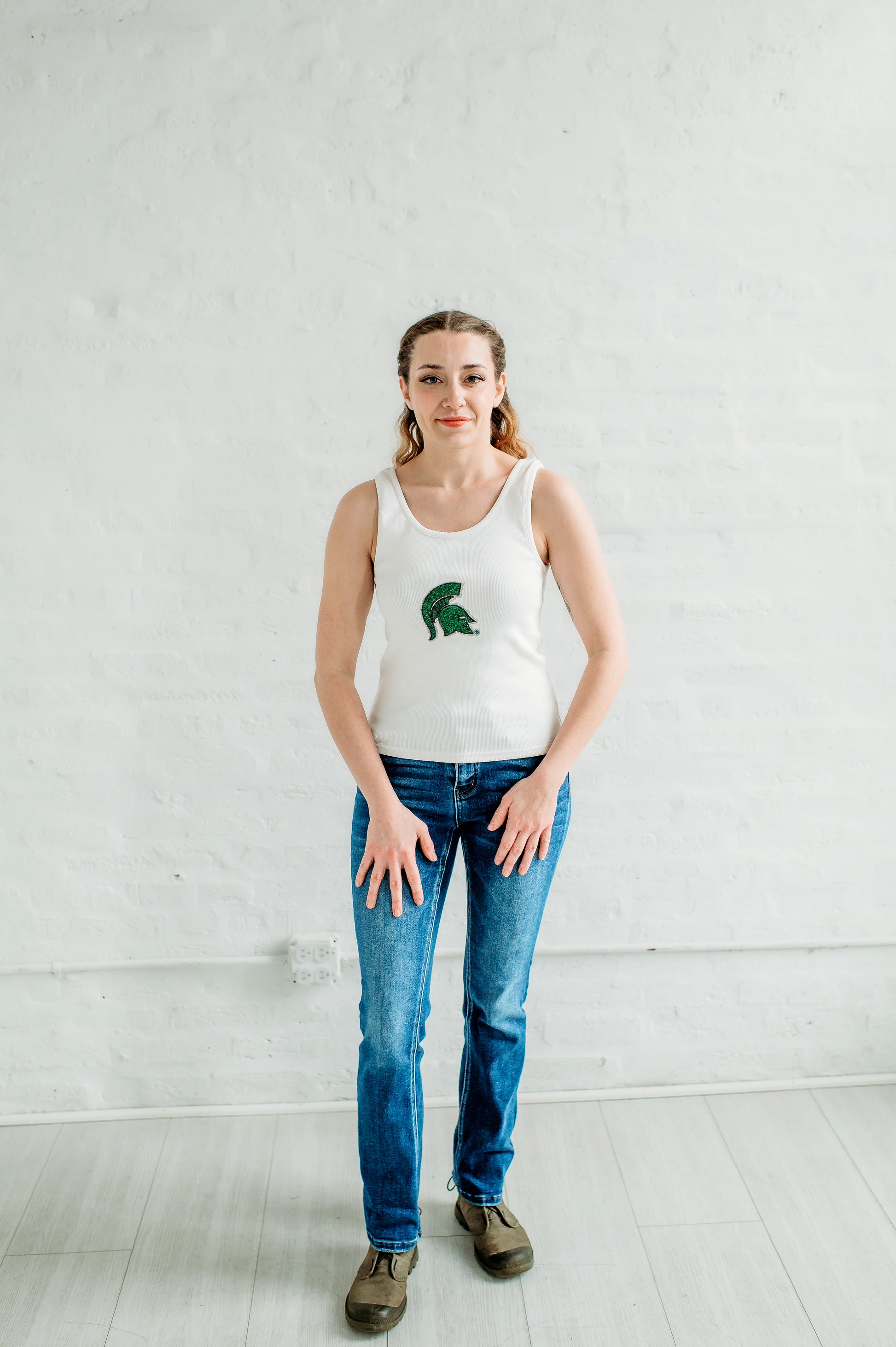 Michigan State Sequin Ribbed Tank. Michigan Game Day Apparel.