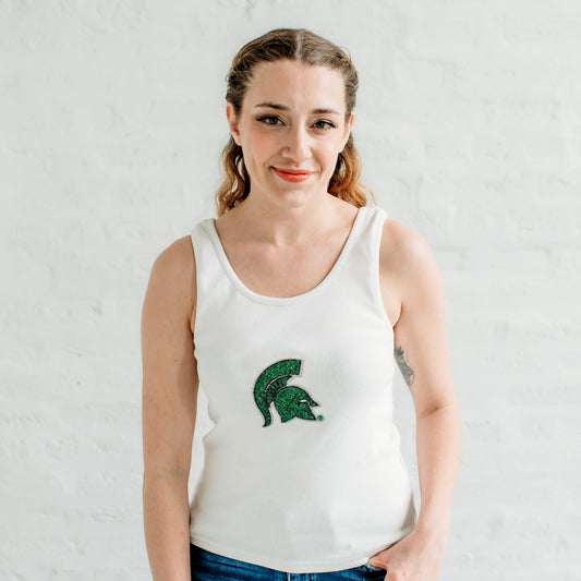 Michigan State Sequin Ribbed Tank. Michigan Game Day Apparel.