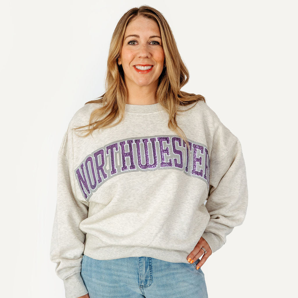 Northwestern Sequin Slouchy Crewneck