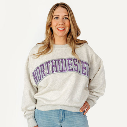 Northwestern Sequin Slouchy Crewneck