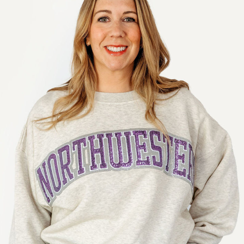 Northwestern Sequin Slouchy Crewneck