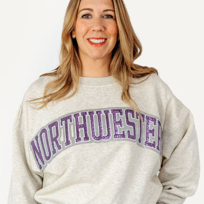 Northwestern Sequin Slouchy Crewneck