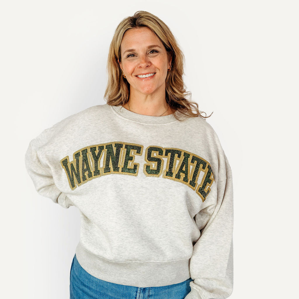 Wayne State Sequin Slouchy Crewneck