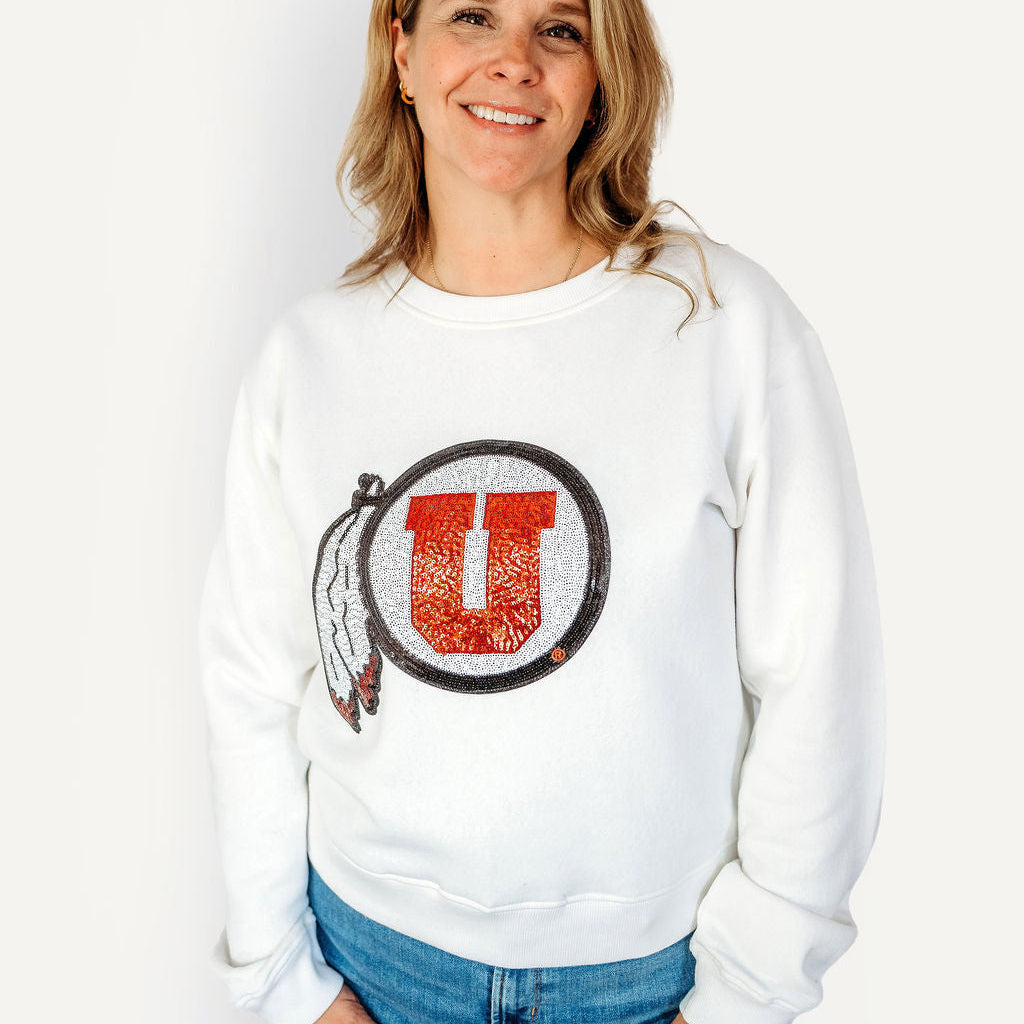 Utah Utes Logo Sequin Crewneck