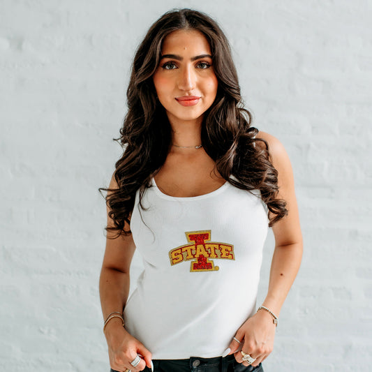 Iowa State Sequin Ribbed Tank.  Iowa State Gameday apparel