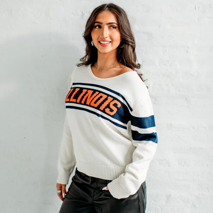 Illinois Vintage V-Neck Sweater. Illinois Game Day Apparel.