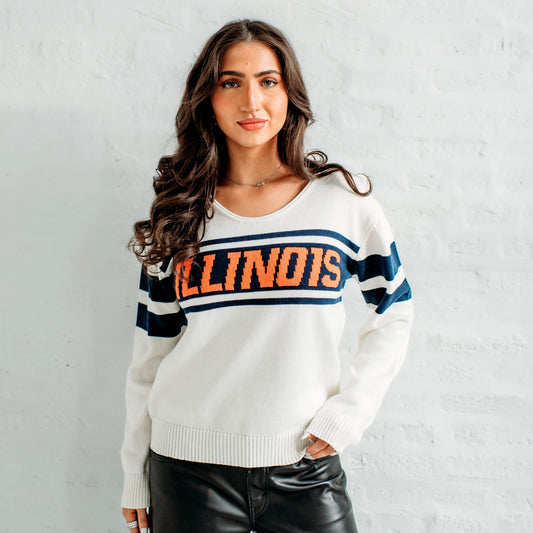 Illinois Vintage V-Neck Sweater. Illinois Game Day Apparel.