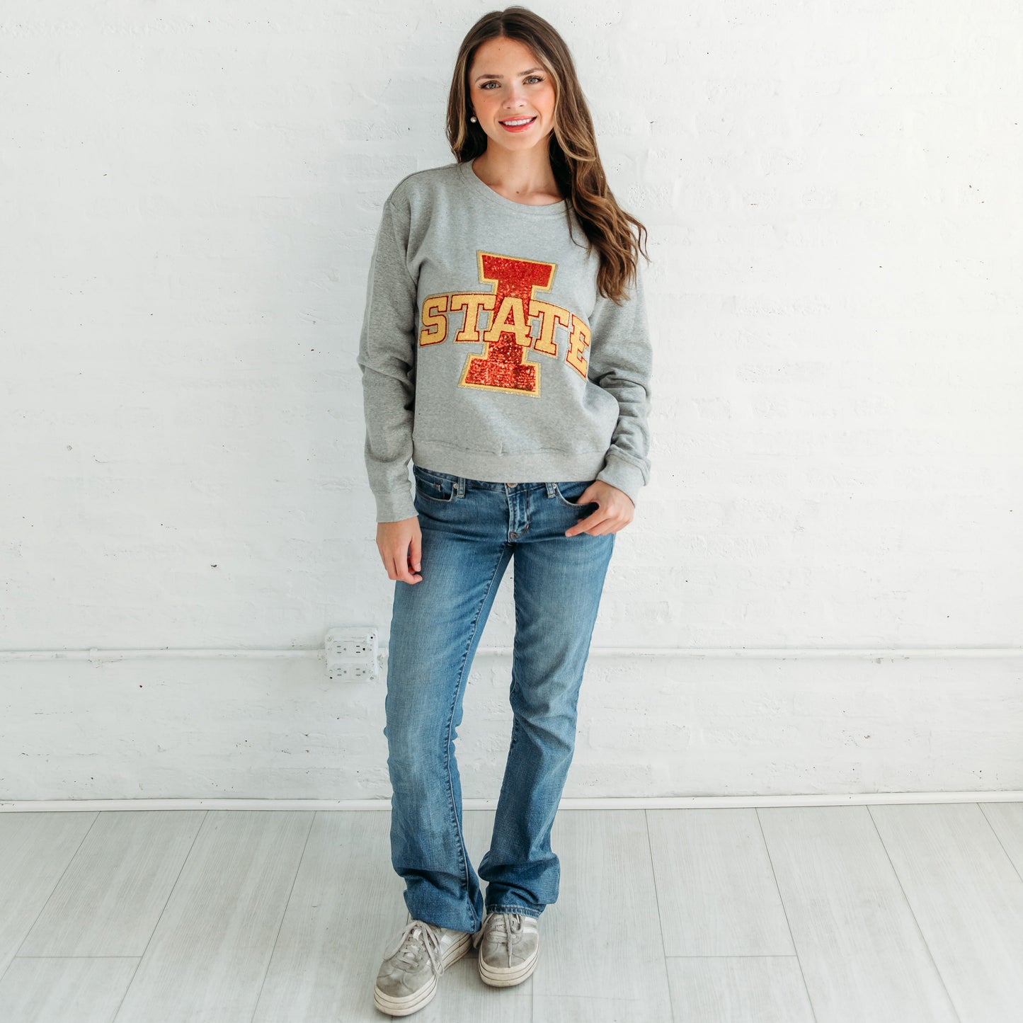 Iowa State Logo Sequin Women's Crewneck.  Iowa State Gameday apparel