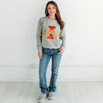 Iowa State Logo Sequin Women's Crewneck.  Iowa State Gameday apparel