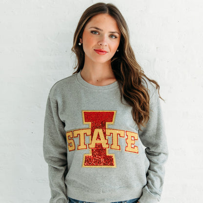 Iowa State Logo Sequin Women's Crewneck.  Iowa State Gameday apparel