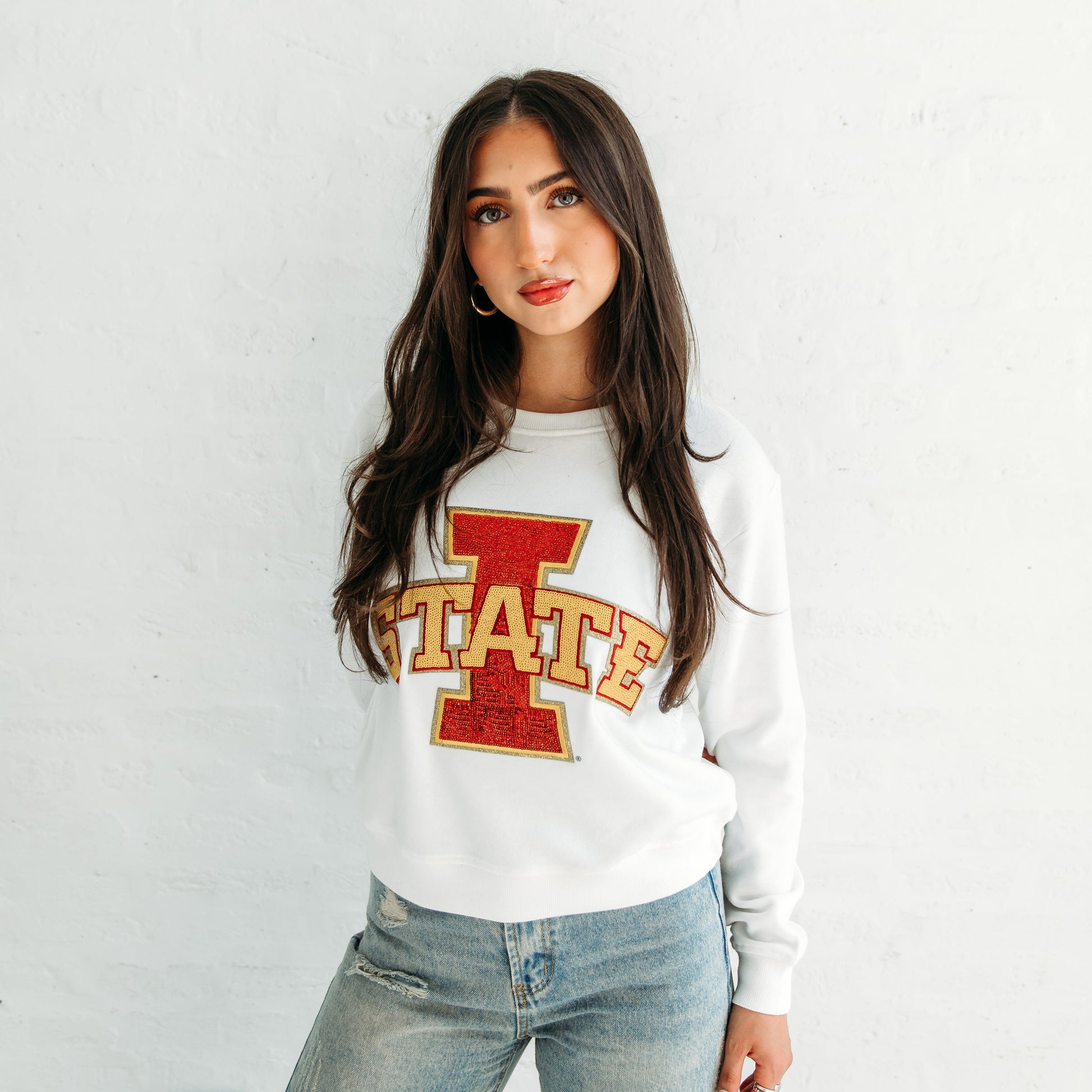 Iowa State Logo Sequin Women's Crewneck.  Iowa State Gameday apparel
