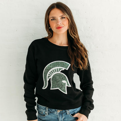 Michigan State Spartan Sequin Crewneck. Michigan Game Day Apparel.