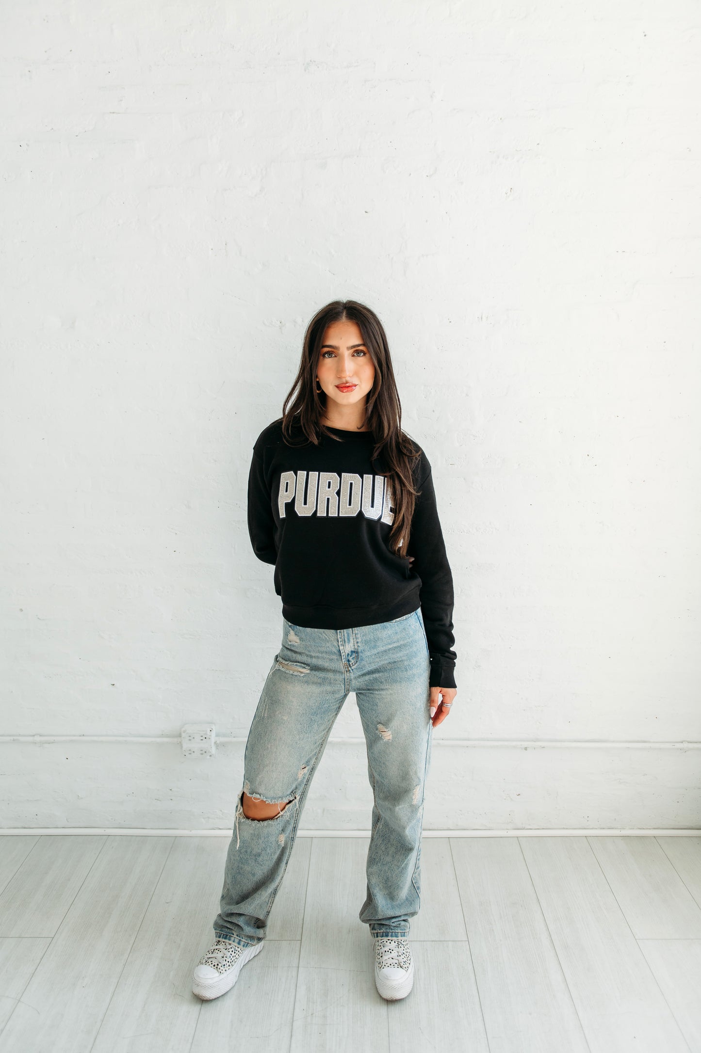 Purdue University Sequin Women's Crewneck. Purdue Game Day Apparel. 