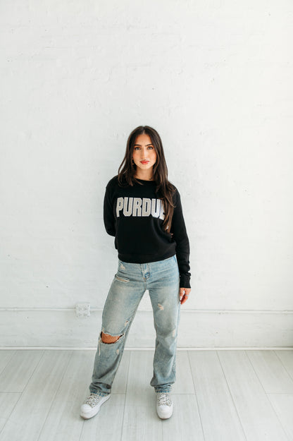 Purdue University Sequin Women's Crewneck. Purdue Game Day Apparel. 