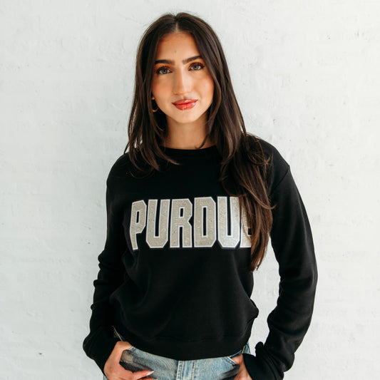 Purdue University Sequin Women's Crewneck. Purdue Game Day Apparel. 
