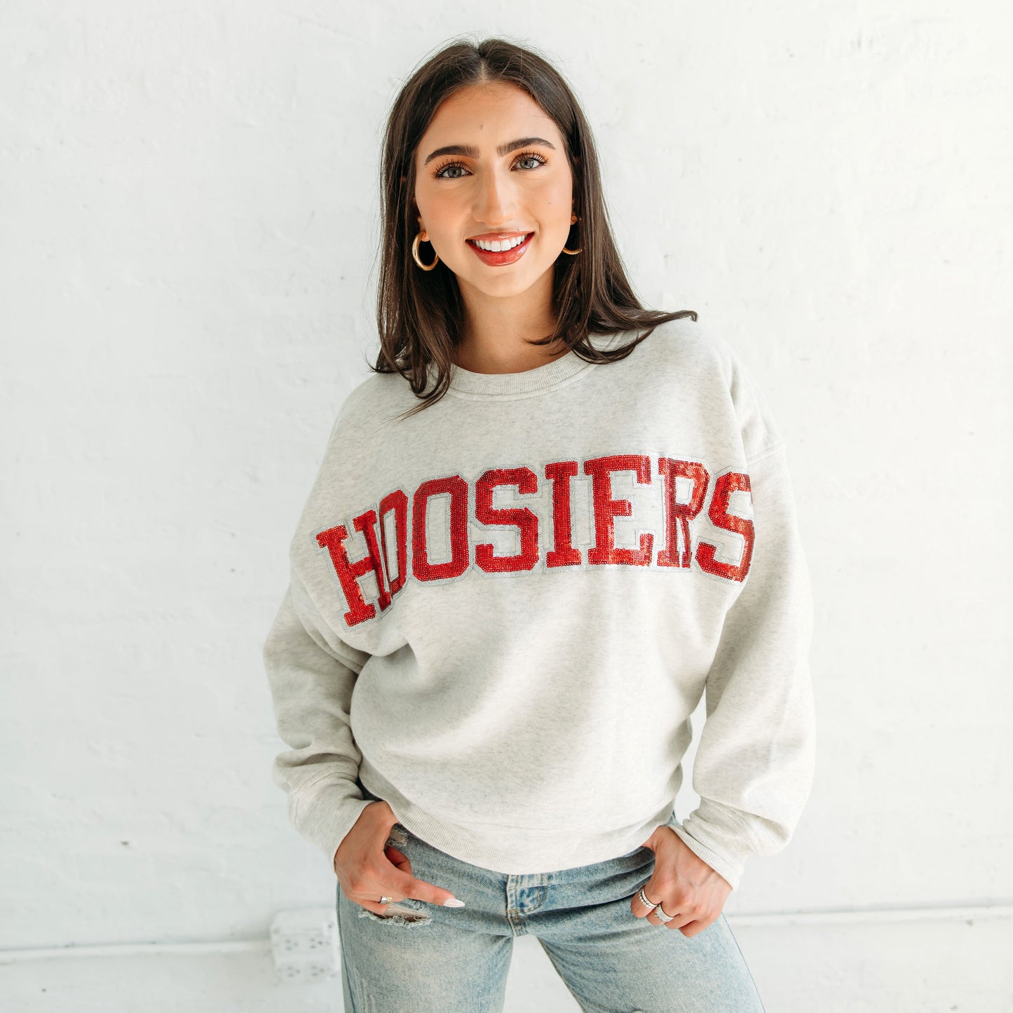 Indiana Hoosiers Slouchy Drop Shoulder Crewneck.   Indiana Gameday Apparel