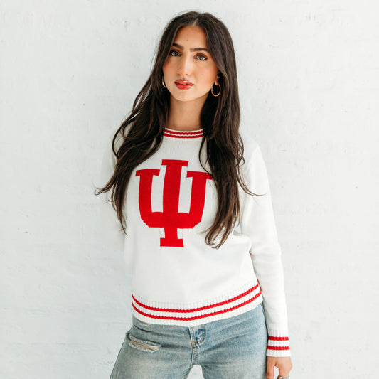 Indiana Trident Knit Sweater. Indiana gameday apparel 