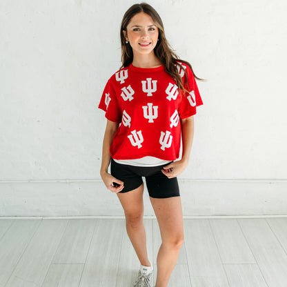 Indiana Trident Sequin Tee.    Indiana gameday apparel