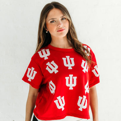 Indiana Trident Sequin Tee.    Indiana gameday apparel