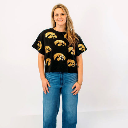 Iowa Hawkeyes Tigerhawk Full Coverage Sequin Tee